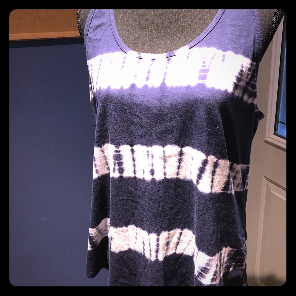 Navy blue and white tye-dye tank top